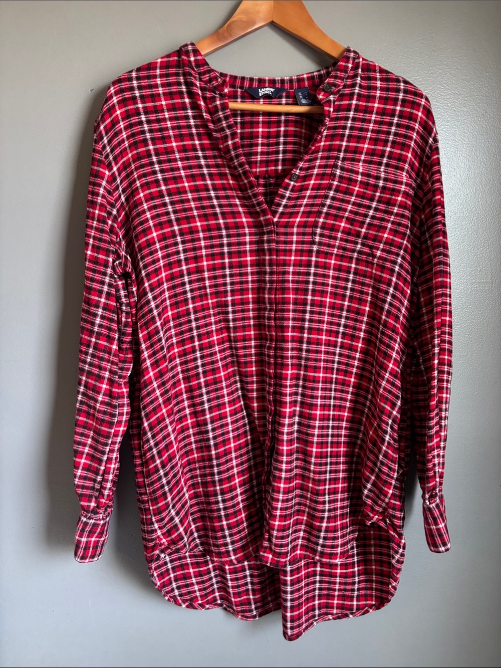 Lands' End Red & Black Plaid Tunic Shirt w/ pockets * sz LG